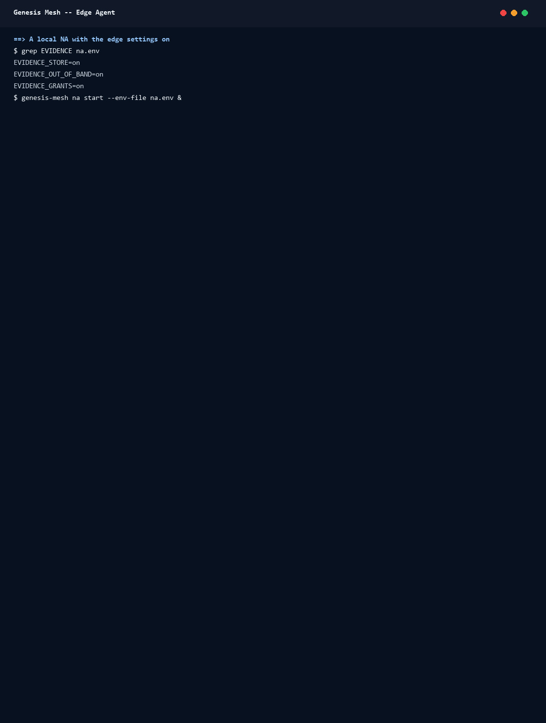 Edge agent: enrolment with a bound invite, a decision by the NA, break-glass while the NA is down, and the upload when it returns